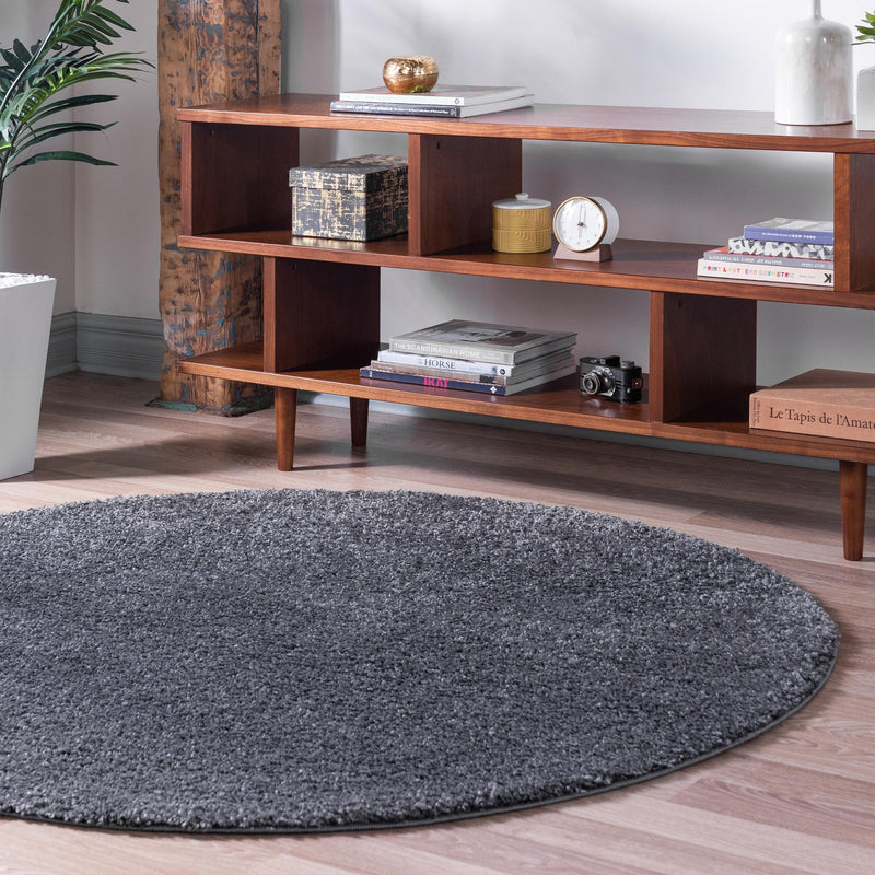 Cozy Comfort Shag Collection Area Rug - Haven (Smoke Gray) Round Smoke Gray  lifestyle 23