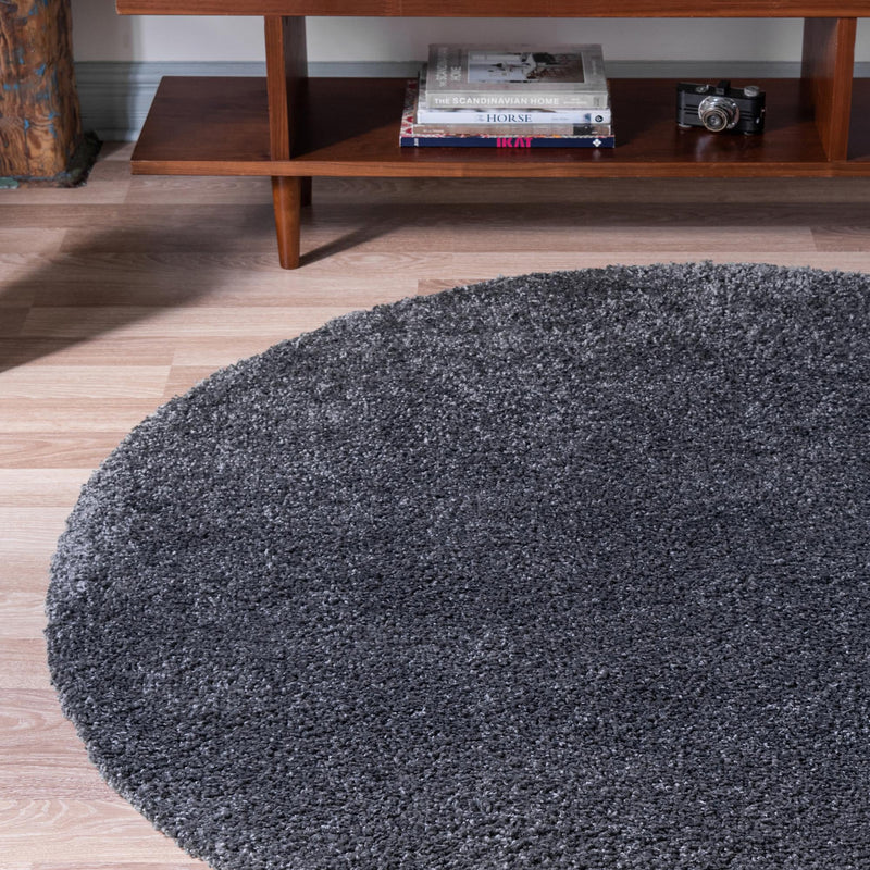 Cozy Comfort Shag Collection Area Rug - Haven (Smoke Gray) Round Smoke Gray  lifestyle 26
