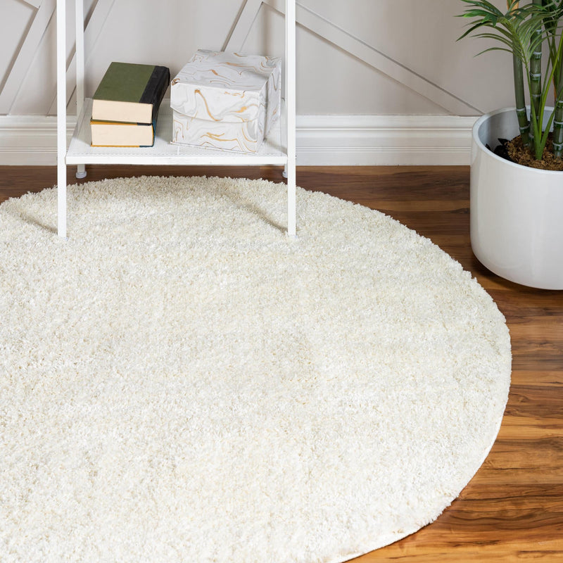 Cozy Comfort Shag Collection Area Rug - Haven (White) Round White  lifestyle 18