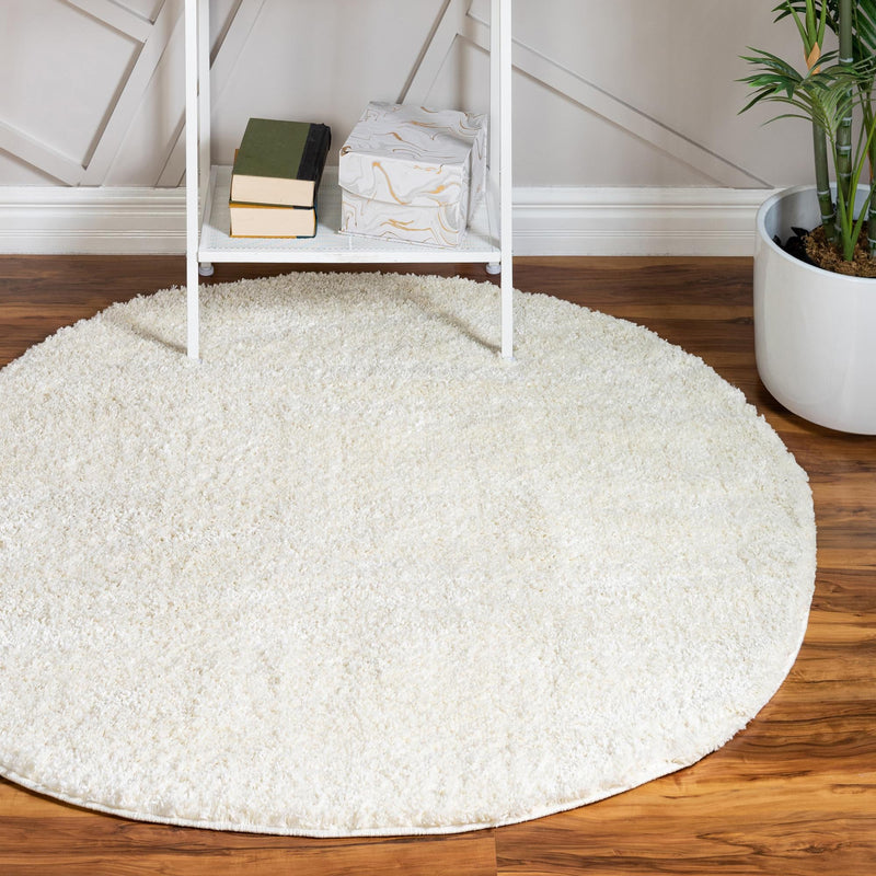 Cozy Comfort Shag Collection Area Rug - Haven (White) Round White  lifestyle 22