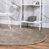 Cozy Comfort Shag Collection Area Rug - Haven (Khaki) Round Khaki  lifestyle 20