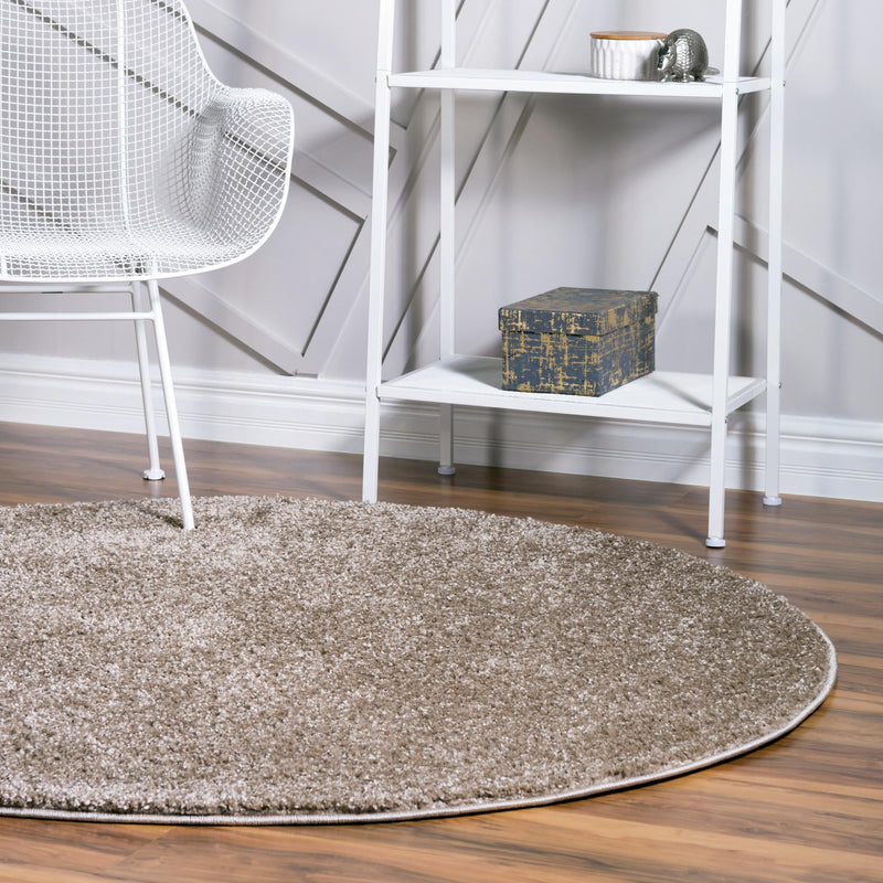 Cozy Comfort Shag Collection Area Rug - Haven (Khaki) Round Khaki  lifestyle 20