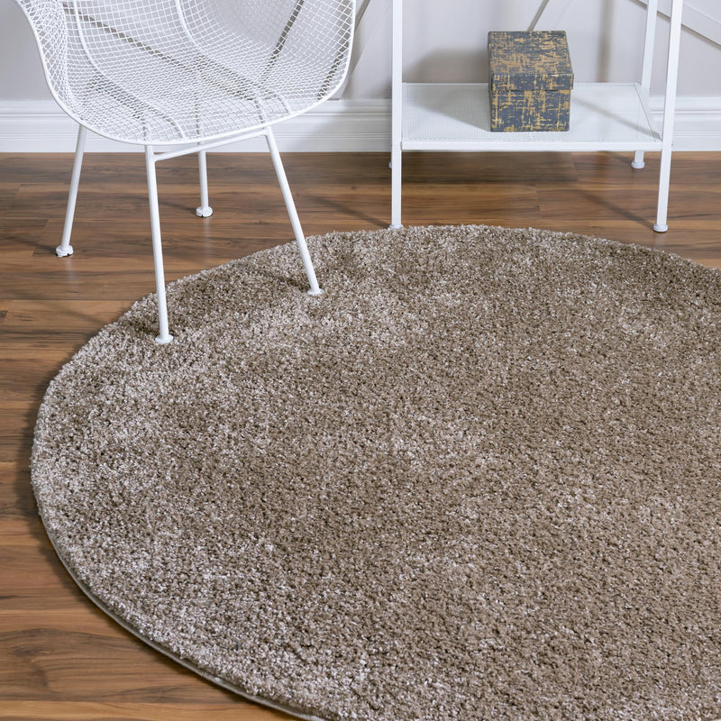Cozy Comfort Shag Collection Area Rug - Haven (Khaki) Round Khaki  lifestyle 23