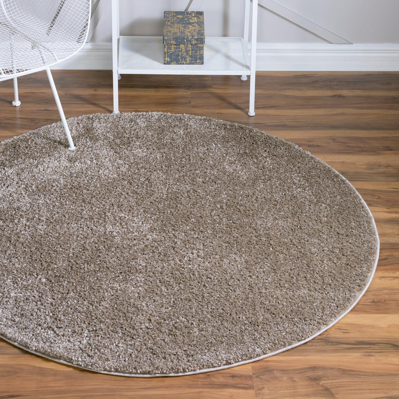 Cozy Comfort Shag Collection Area Rug - Haven (Khaki) Round Khaki  lifestyle 26