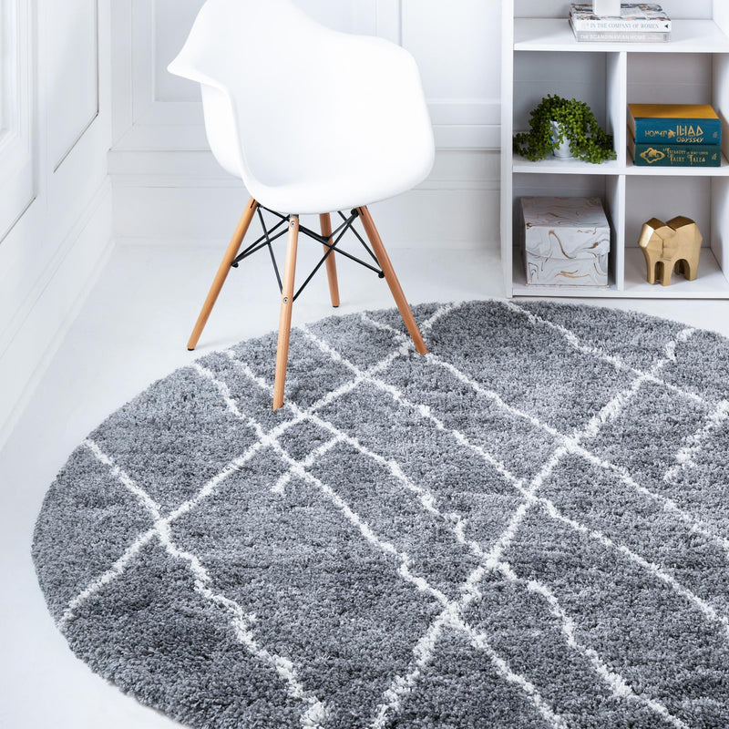 Cozy Haven Shag Collection Area Rug - Serenity (Pebble Gray) Round Pebble Gray  lifestyle 23