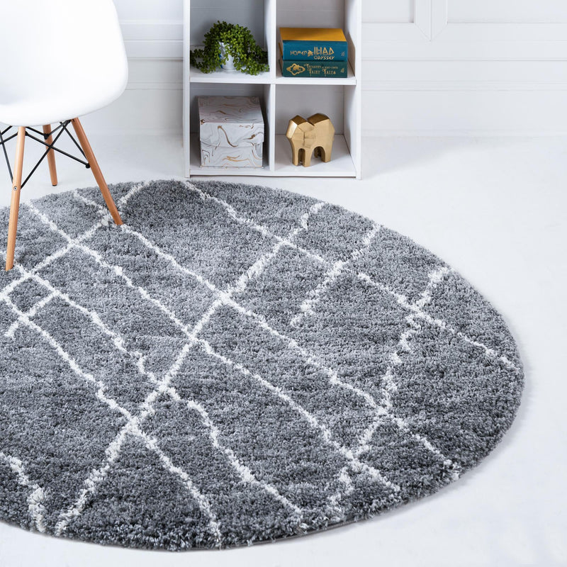 Cozy Haven Shag Collection Area Rug - Serenity (Pebble Gray) Round Pebble Gray  lifestyle 26