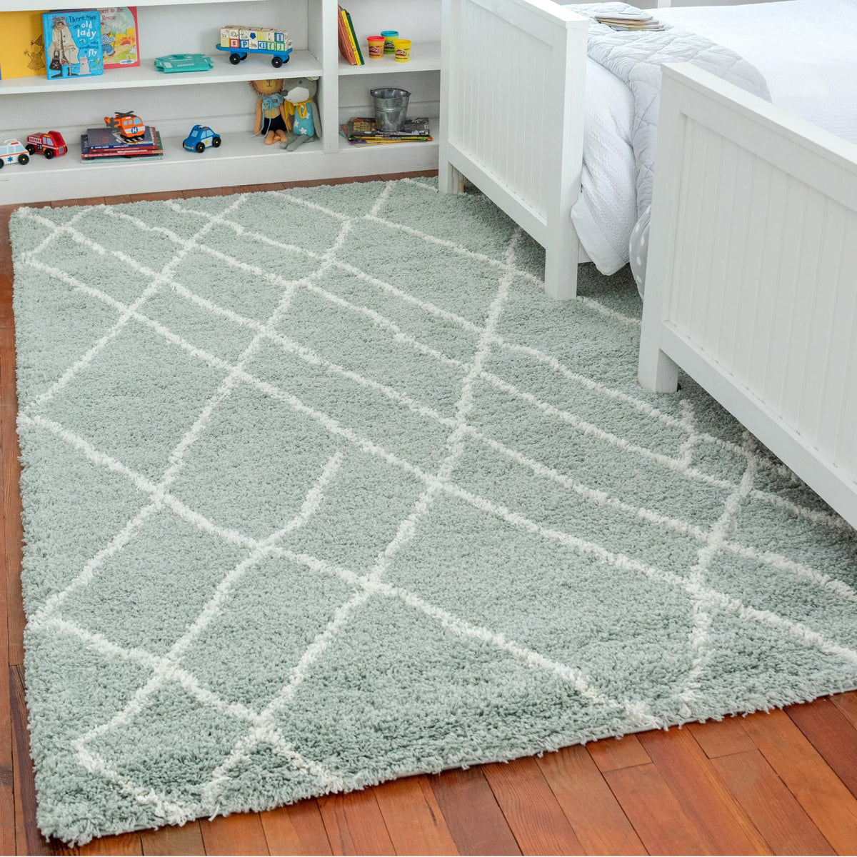Cozy Haven Shag Collection Area Rug - Serenity (Sage Green) Rectangle Sage Green  lifestyle 12