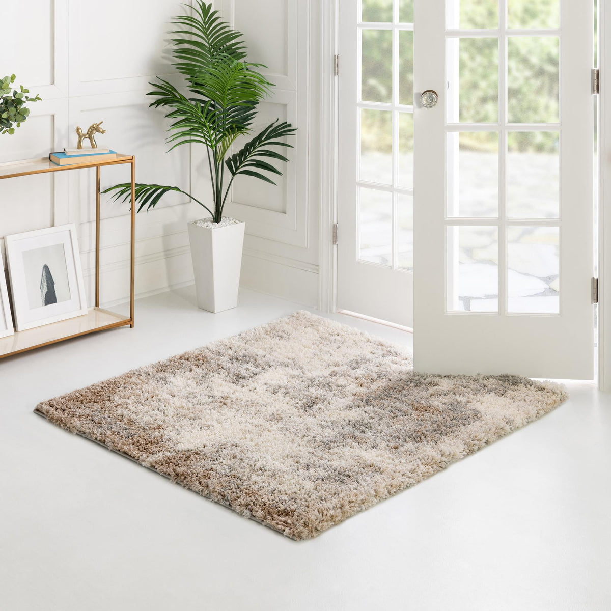 Cozy Haven Shag Collection Area Rug -  Tranquility (Khaki) Square Khaki  lifestyle 60