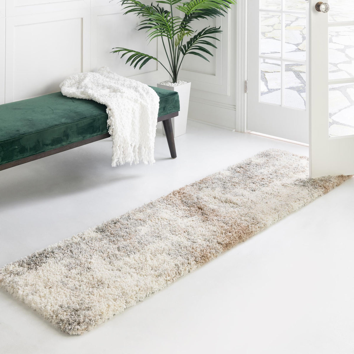 Cozy Haven Shag Collection Area Rug -  Tranquility (Khaki) Runner Khaki  lifestyle 61