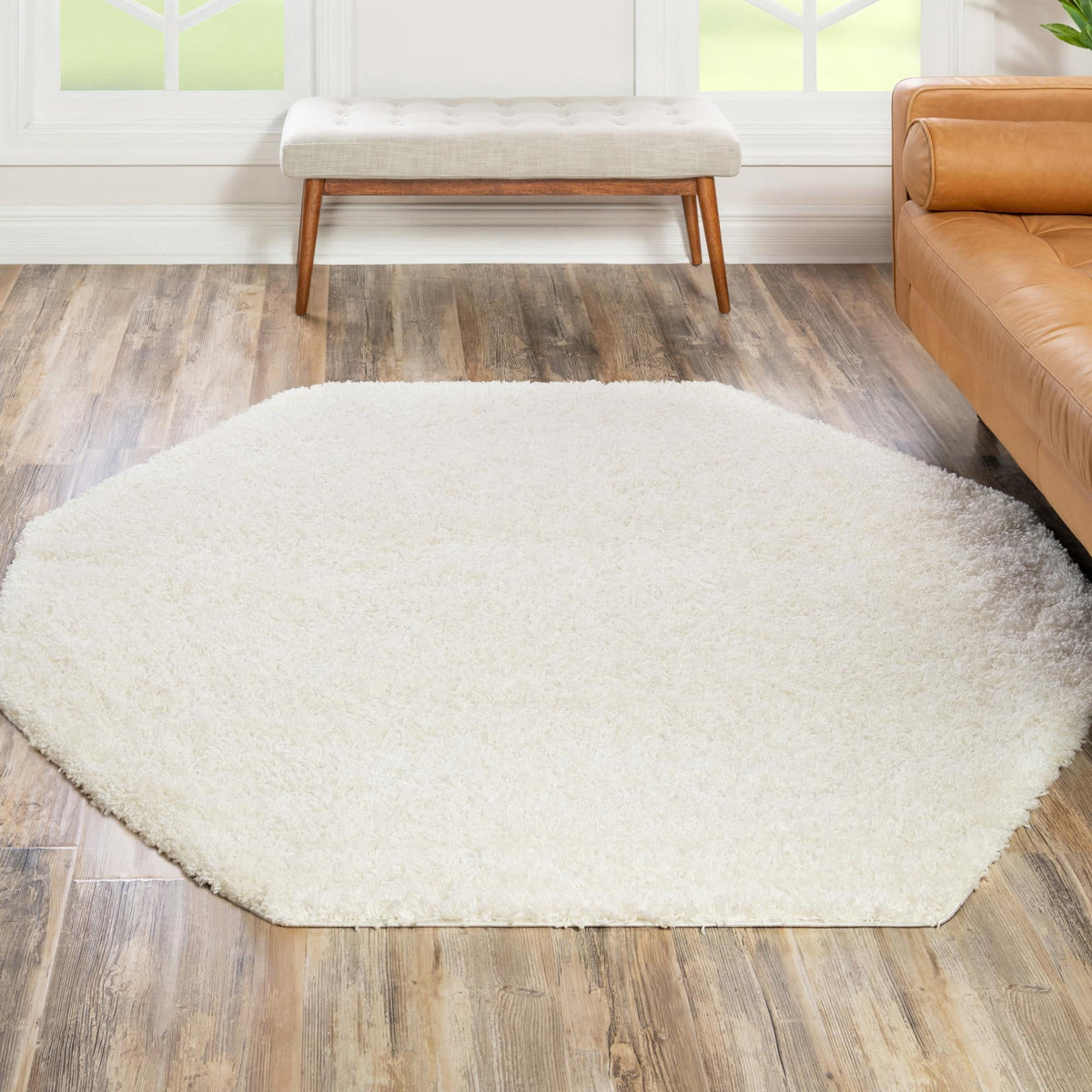 Plush Oasis Collection Area Rug - Serenity (Snow White) Octagon Snow White  lifestyle 42