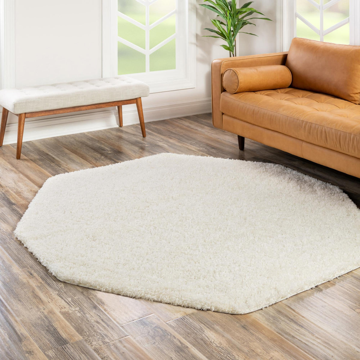 Plush Oasis Collection Area Rug - Serenity (Snow White) Octagon Snow White  lifestyle 44