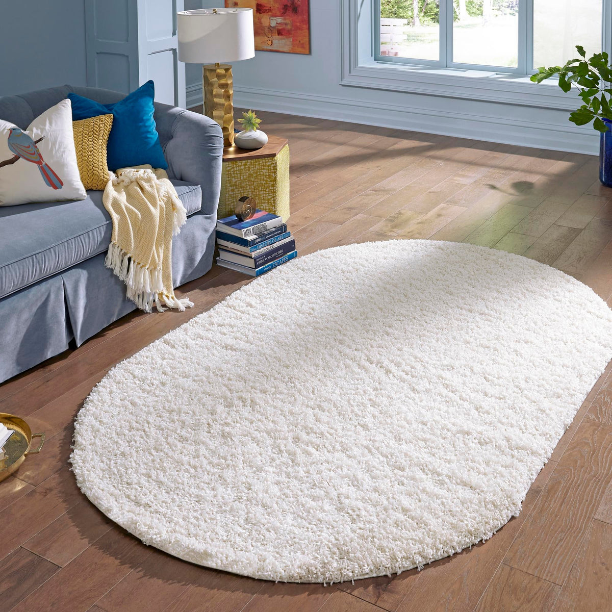 Plush Oasis Collection Area Rug - Serenity (Snow White) Oval Snow White  lifestyle 40