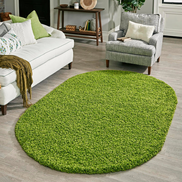 Plush Oasis Collection Area Rug - Serenity (Grass Green) Oval Grass Green  lifestyle 44