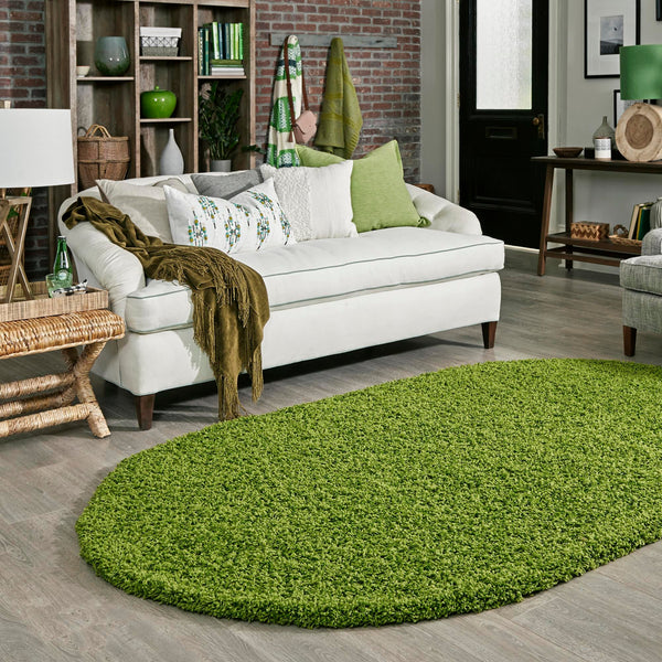 Plush Oasis Collection Area Rug - Serenity (Grass Green) Oval Grass Green  lifestyle 45