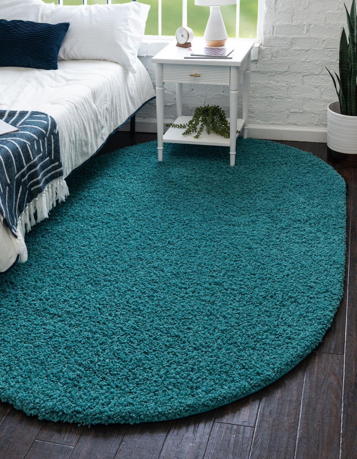 Plush Oasis Collection Area Rug - Serenity (Deep Aqua Blue) Oval Deep Aqua Blue  lifestyle 0