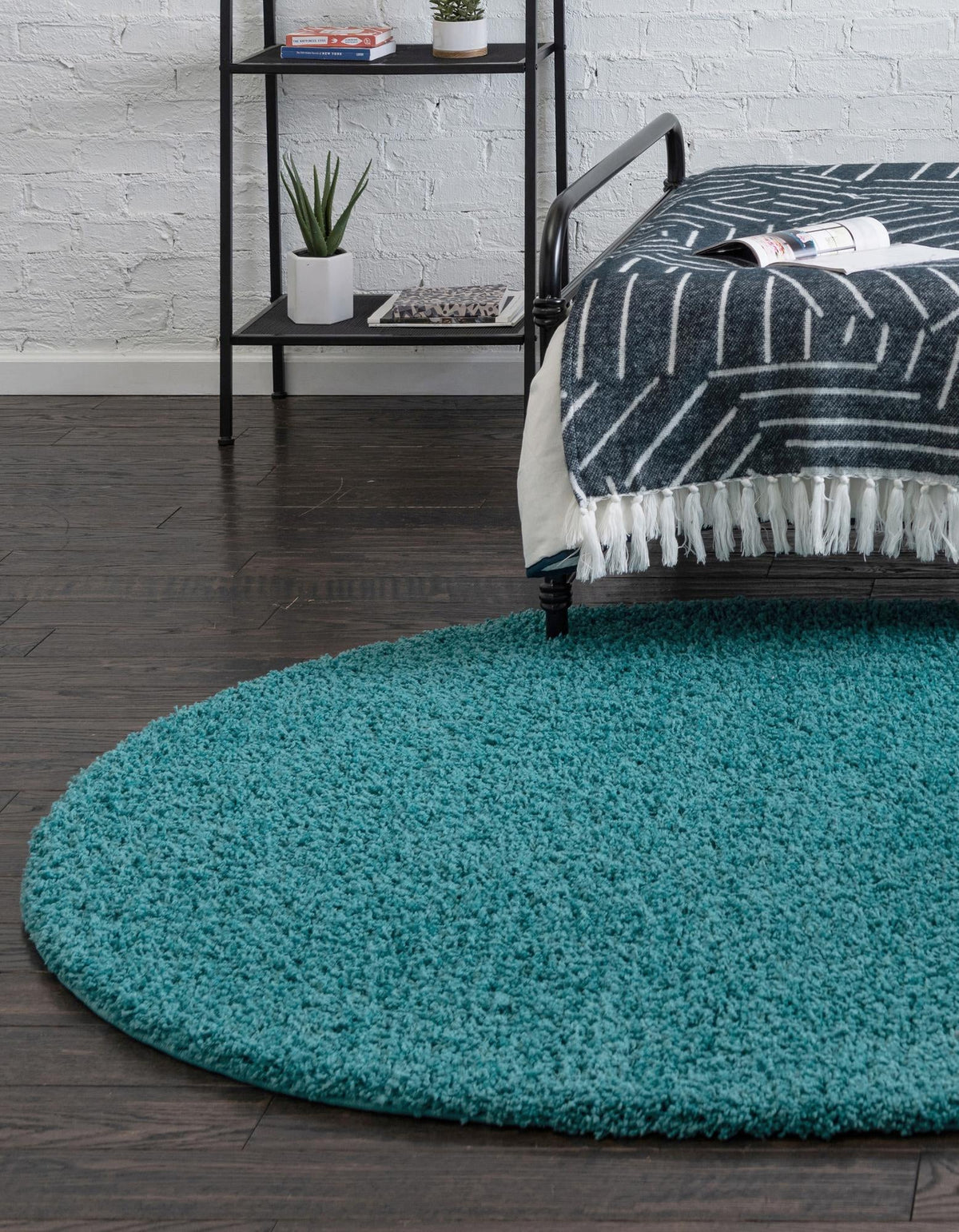 Plush Oasis Collection Area Rug - Serenity (Deep Aqua Blue) Oval Deep Aqua Blue  lifestyle 7