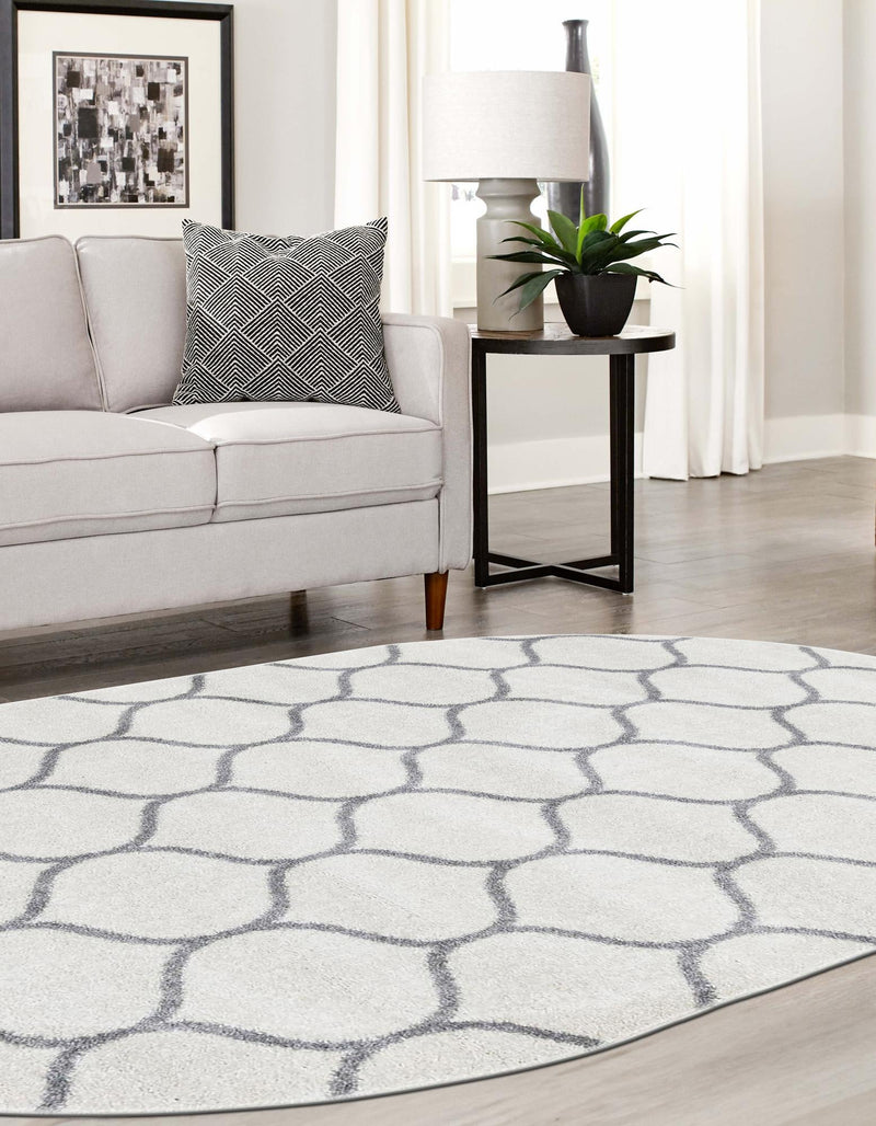 Lattice Garden Collection Area Rug -  Pergolatown (Ivory) Oval Ivory  lifestyle 22