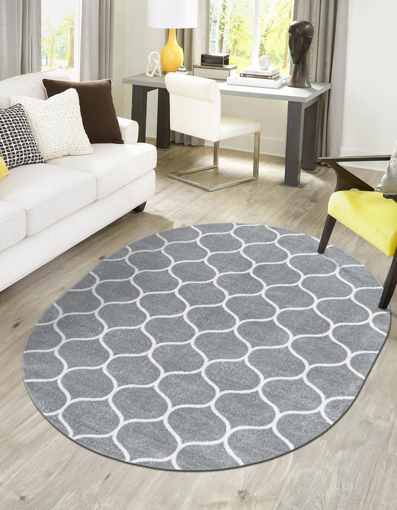 Lattice Garden Collection Area Rug -  Pergolatown (Light Gray) Oval Light Gray  lifestyle 5
