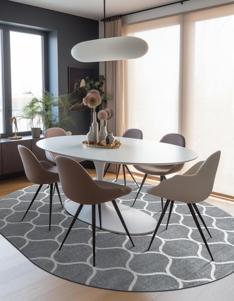 Lattice Garden Collection Area Rug -  Pergolatown (Light Gray) Oval Light Gray  lifestyle 7