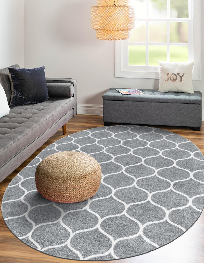Lattice Garden Collection Area Rug -  Pergolatown (Light Gray) Oval Light Gray  lifestyle 11