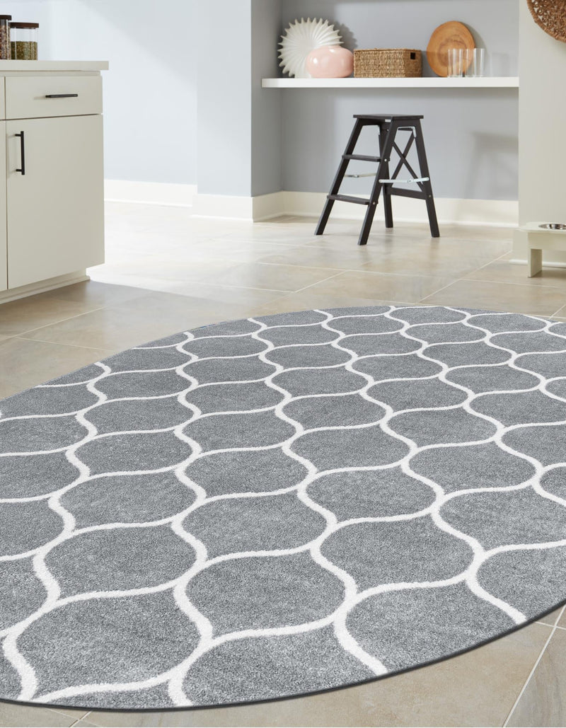 Lattice Garden Collection Area Rug -  Pergolatown (Light Gray) Oval Light Gray  lifestyle 15
