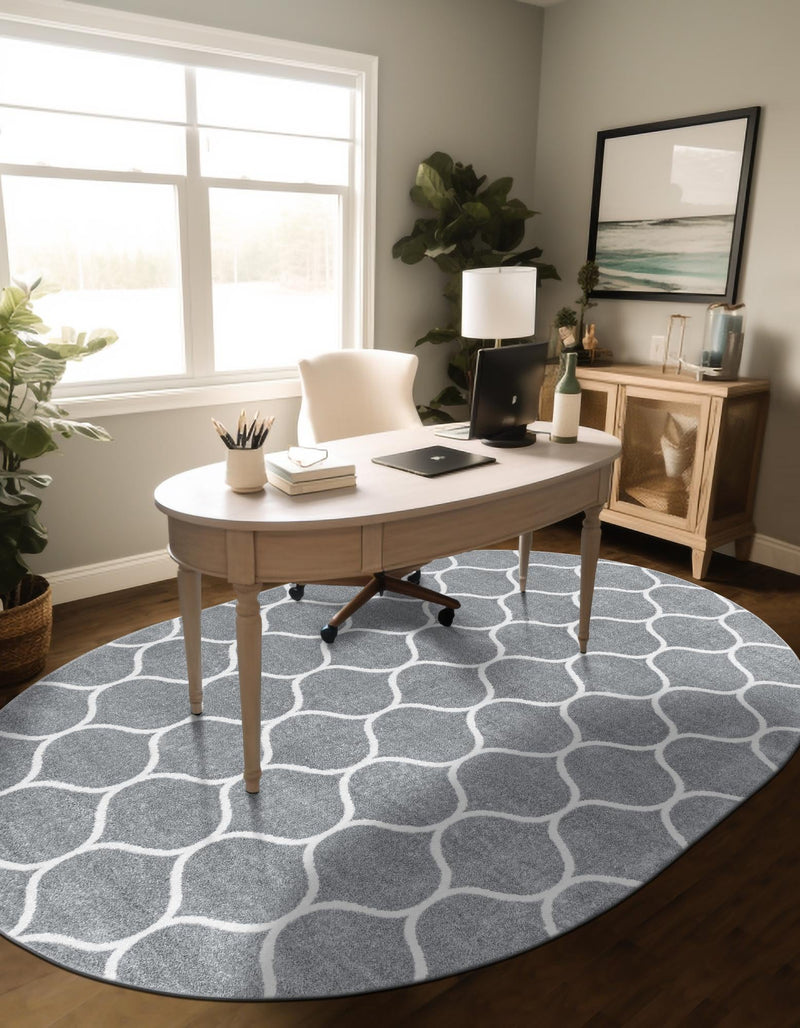 Lattice Garden Collection Area Rug -  Pergolatown (Light Gray) Oval Light Gray  lifestyle 18