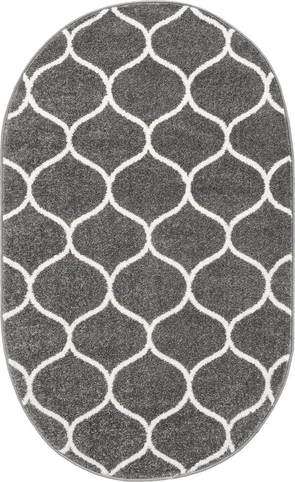Lattice Garden Collection Area Rug -  Pergolatown (Dark Gray) Oval Dark Gray Main