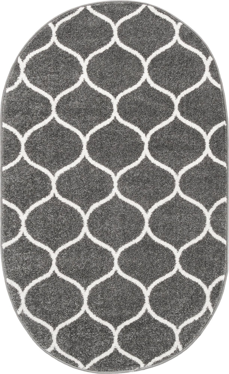 Lattice Garden Collection Area Rug -  Pergolatown (Dark Gray) Oval Dark Gray Main