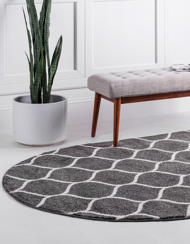 Lattice Garden Collection Area Rug -  Pergolatown (Dark Gray) Oval Dark Gray  lifestyle 3