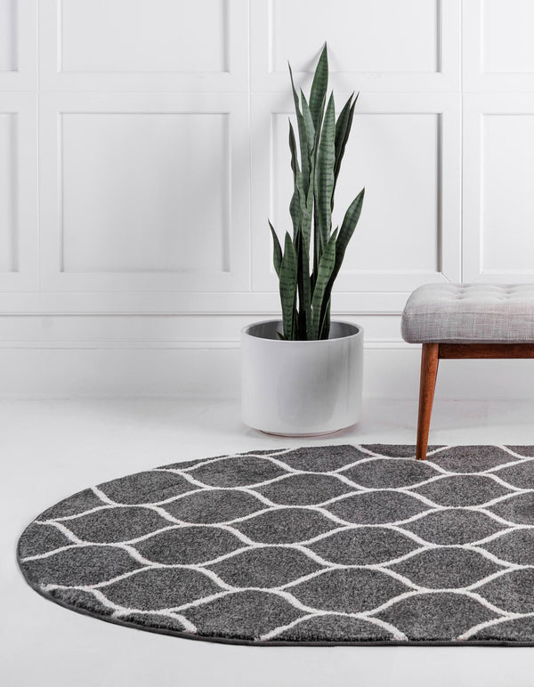Lattice Garden Collection Area Rug -  Pergolatown (Dark Gray) Oval Dark Gray  lifestyle 5