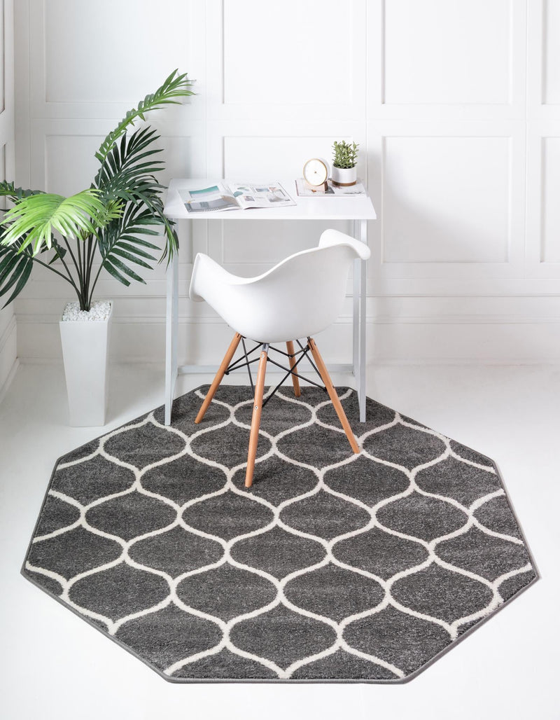 Lattice Garden Collection Area Rug -  Pergolatown (Dark Gray) Octagon Dark Gray  lifestyle 0