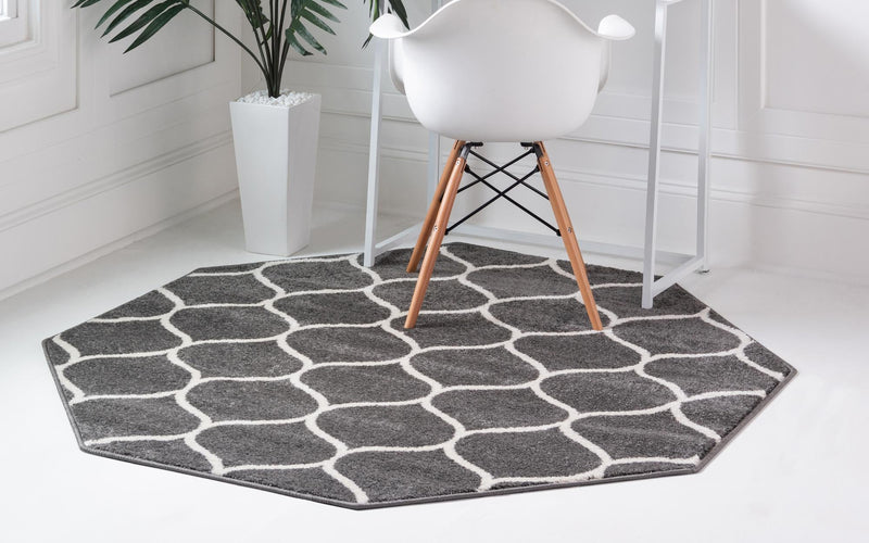 Lattice Garden Collection Area Rug -  Pergolatown (Dark Gray) Octagon Dark Gray  lifestyle 2