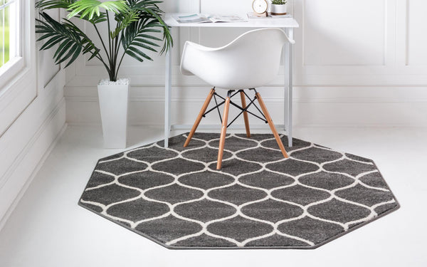 Lattice Garden Collection Area Rug -  Pergolatown (Dark Gray) Octagon Dark Gray  lifestyle 3