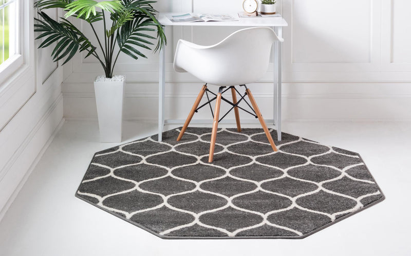 Lattice Garden Collection Area Rug -  Pergolatown (Dark Gray) Octagon Dark Gray  lifestyle 3
