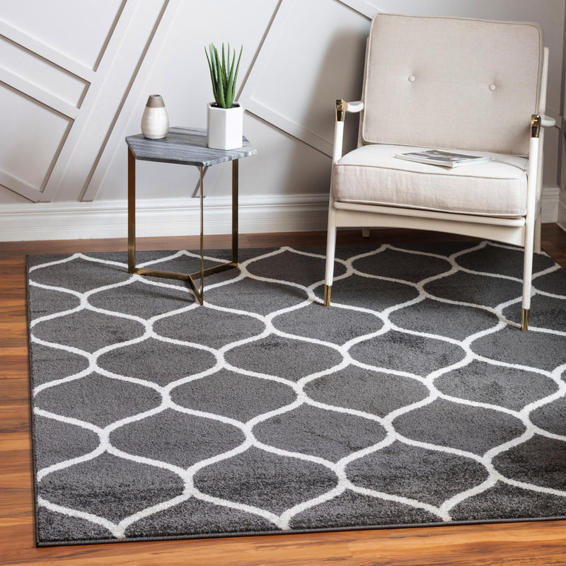 Lattice Garden Collection Area Rug -  Pergolatown (Dark Gray) Square Dark Gray  lifestyle 0