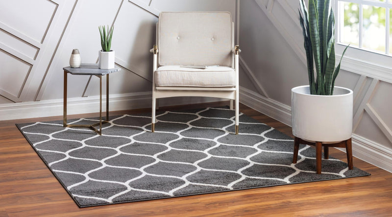 Lattice Garden Collection Area Rug -  Pergolatown (Dark Gray) Square Dark Gray  lifestyle 3
