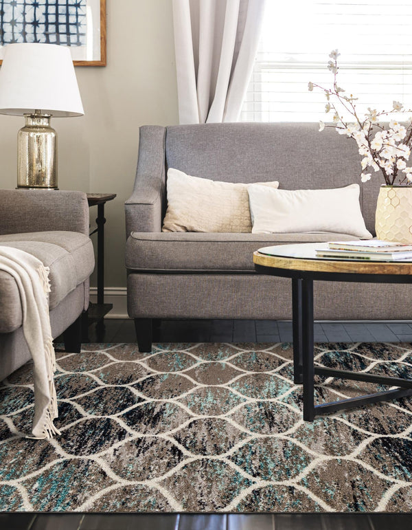 Lattice Garden Collection Area Rug -  Pergolatown (Blue Multi) Rectangle Blue Multi  lifestyle 6