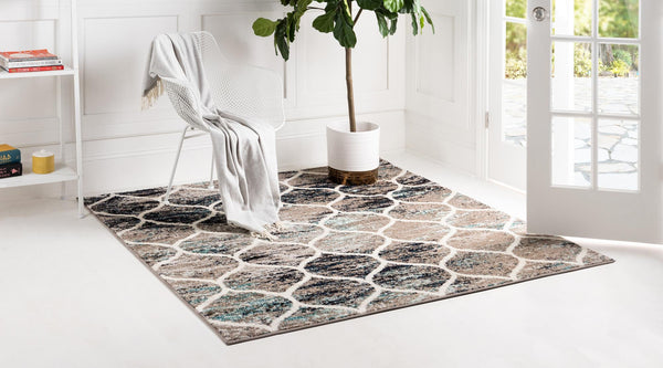 Lattice Garden Collection Area Rug -  Pergolatown (Blue Multi) Square Blue Multi  lifestyle 2
