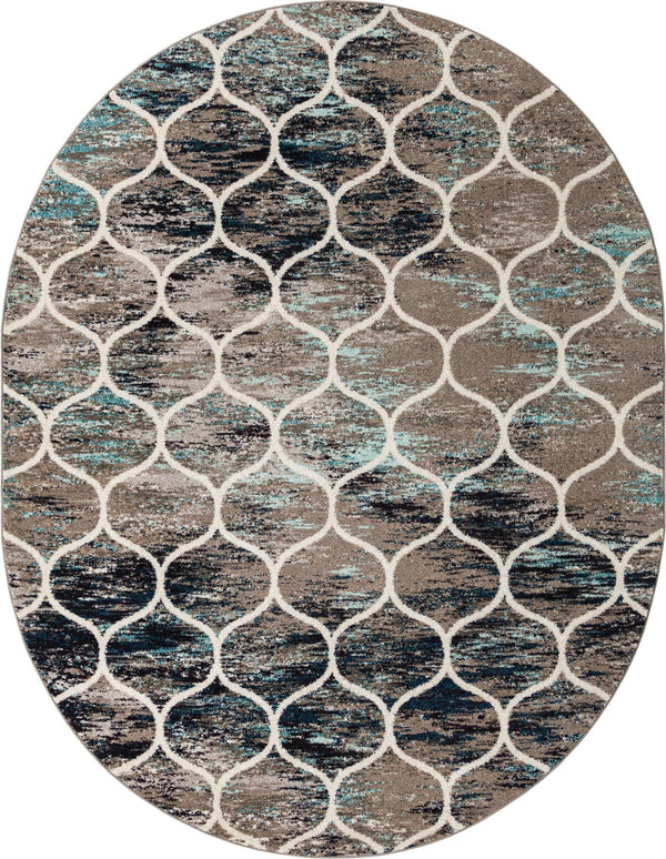 Lattice Garden Collection Area Rug -  Pergolatown (Blue Multi) Oval Blue Multi Main