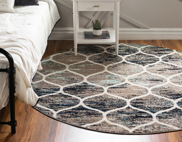 Lattice Garden Collection Area Rug -  Pergolatown (Blue Multi) Round Blue Multi  lifestyle 2
