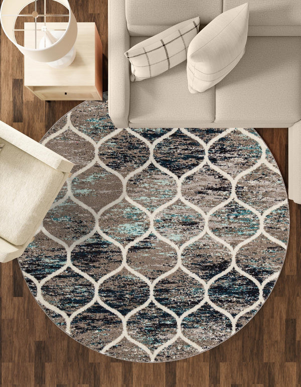 Lattice Garden Collection Area Rug -  Pergolatown (Blue Multi) Round Blue Multi  lifestyle 68