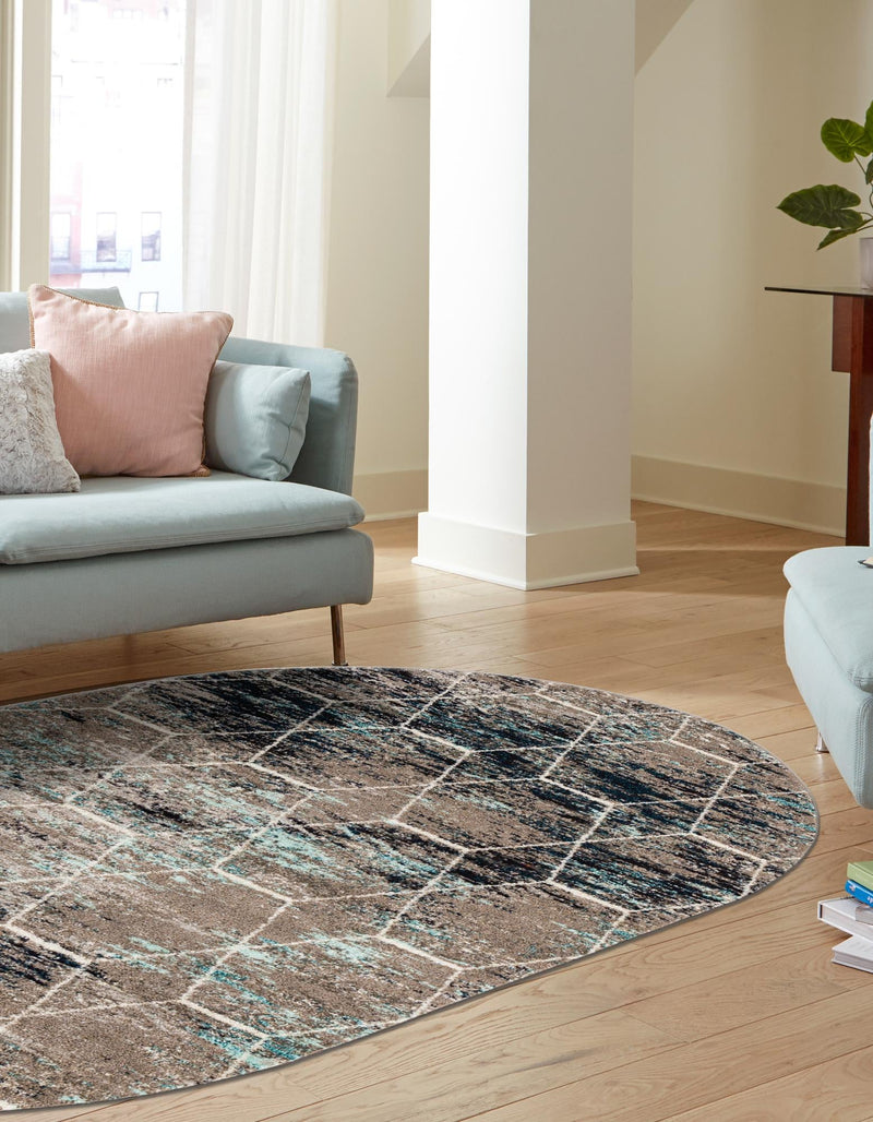 Lattice Garden Collection Area Rug - Arborville (Blue Multi) Oval Blue Multi  lifestyle 3