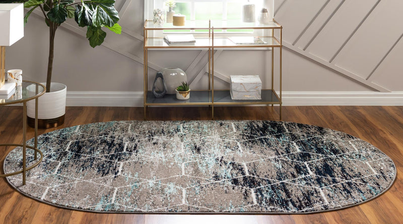 Lattice Garden Collection Area Rug - Arborville (Blue Multi) Oval Blue Multi  lifestyle 5