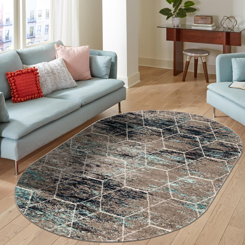 Lattice Garden Collection Area Rug - Arborville (Blue Multi) Oval Blue Multi  lifestyle 25