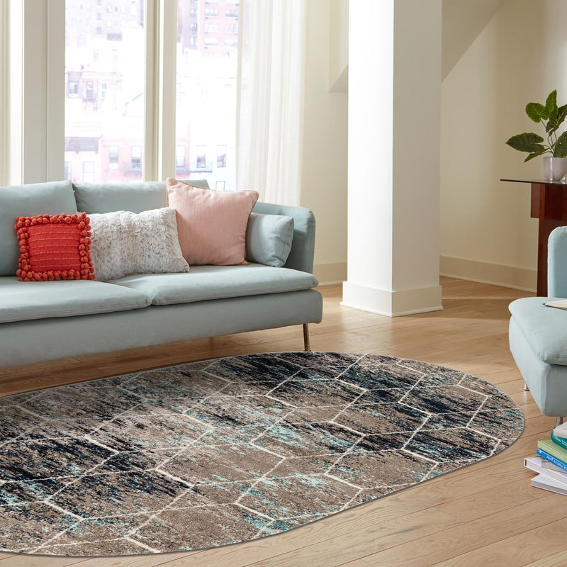 Lattice Garden Collection Area Rug - Arborville (Blue Multi) Oval Blue Multi  lifestyle 26