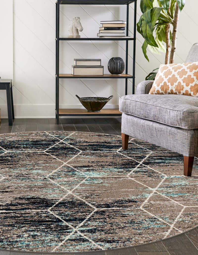 Lattice Garden Collection Area Rug - Arborville (Blue Multi) Round Blue Multi  lifestyle 4