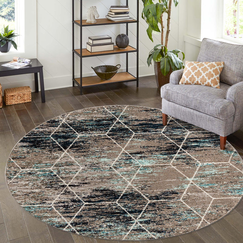 Lattice Garden Collection Area Rug - Arborville (Blue Multi) Round Blue Multi  lifestyle 26