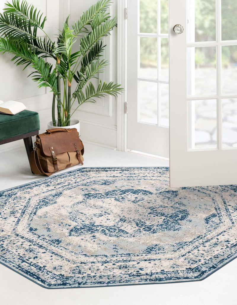 Riviera Elegance Collection Area Rug -  Menton (Blue) Octagon Blue  lifestyle 45