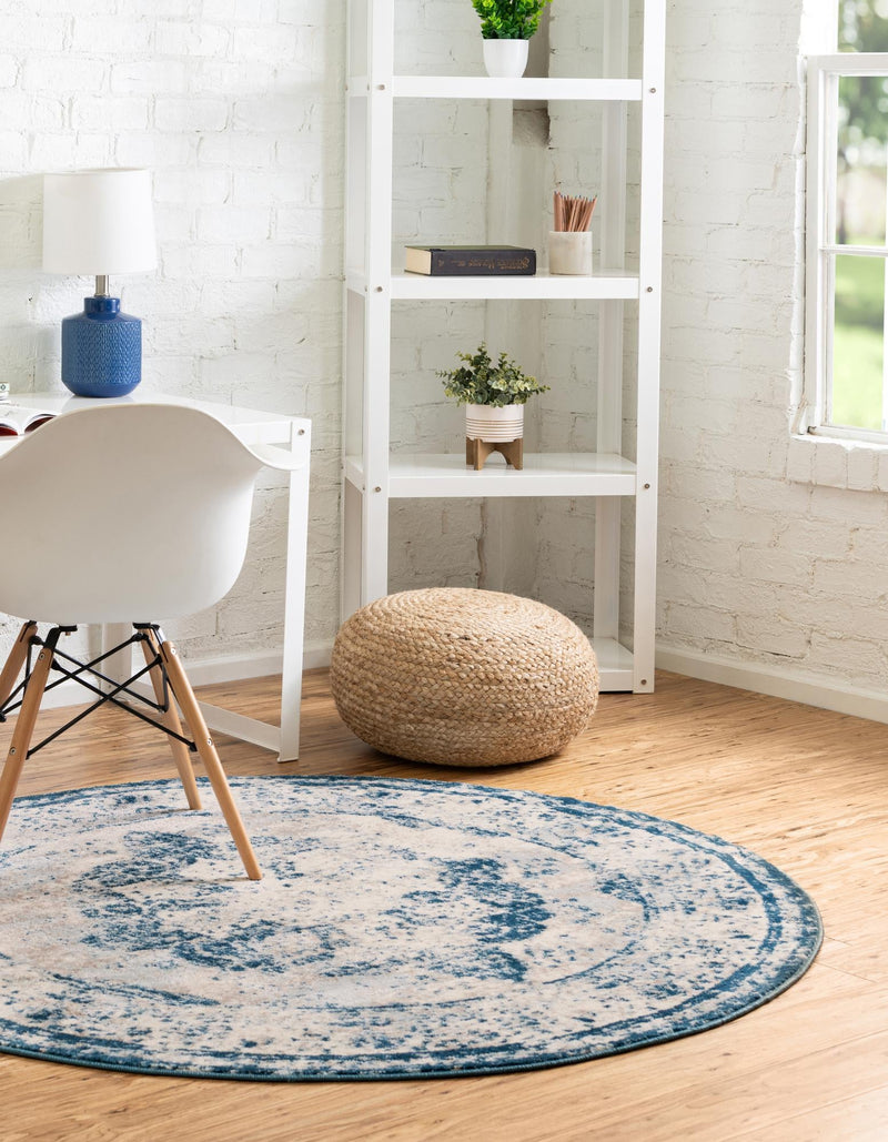 Riviera Elegance Collection Area Rug -  Menton (Blue) Round Blue  lifestyle 53