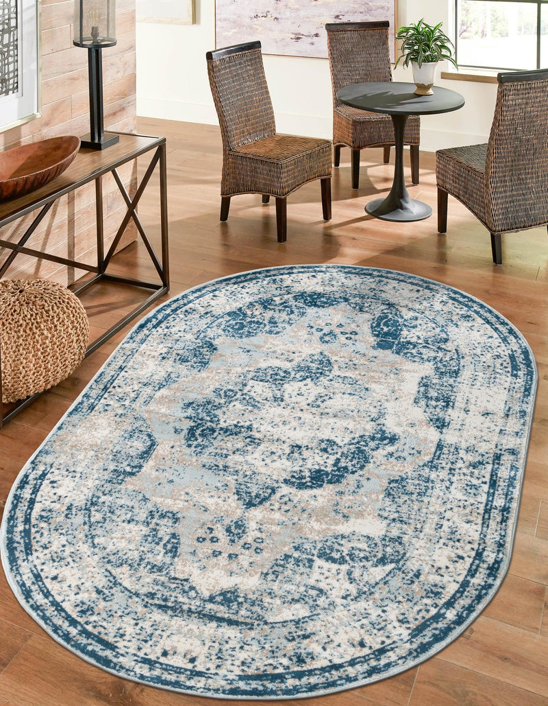 Riviera Elegance Collection Area Rug -  Menton (Blue) Oval Blue  lifestyle 3
